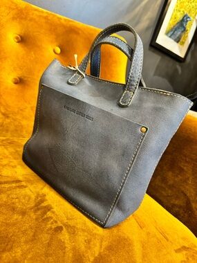 Portland Leather Navy Leather Tote with Top Handles